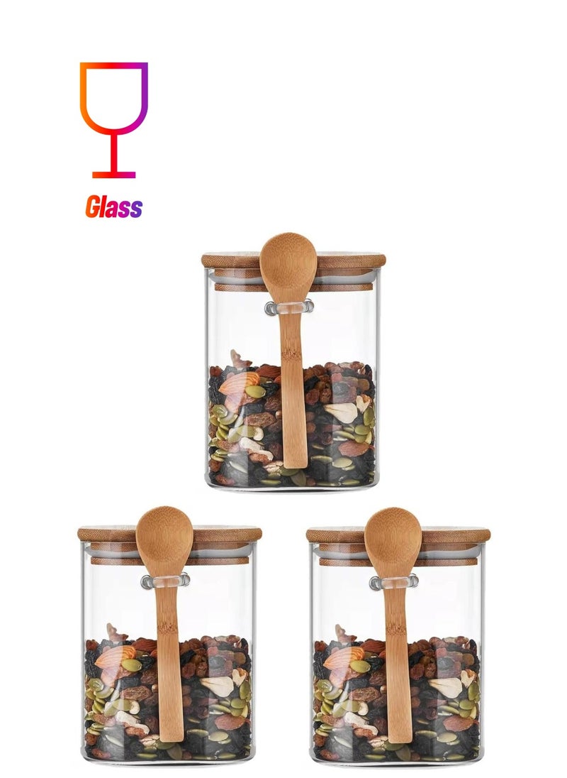 1Chase - Borosilicate Glass Storage Jar with Bamboo Lid and Spoon (Set of 3) 1000ML - Image 1