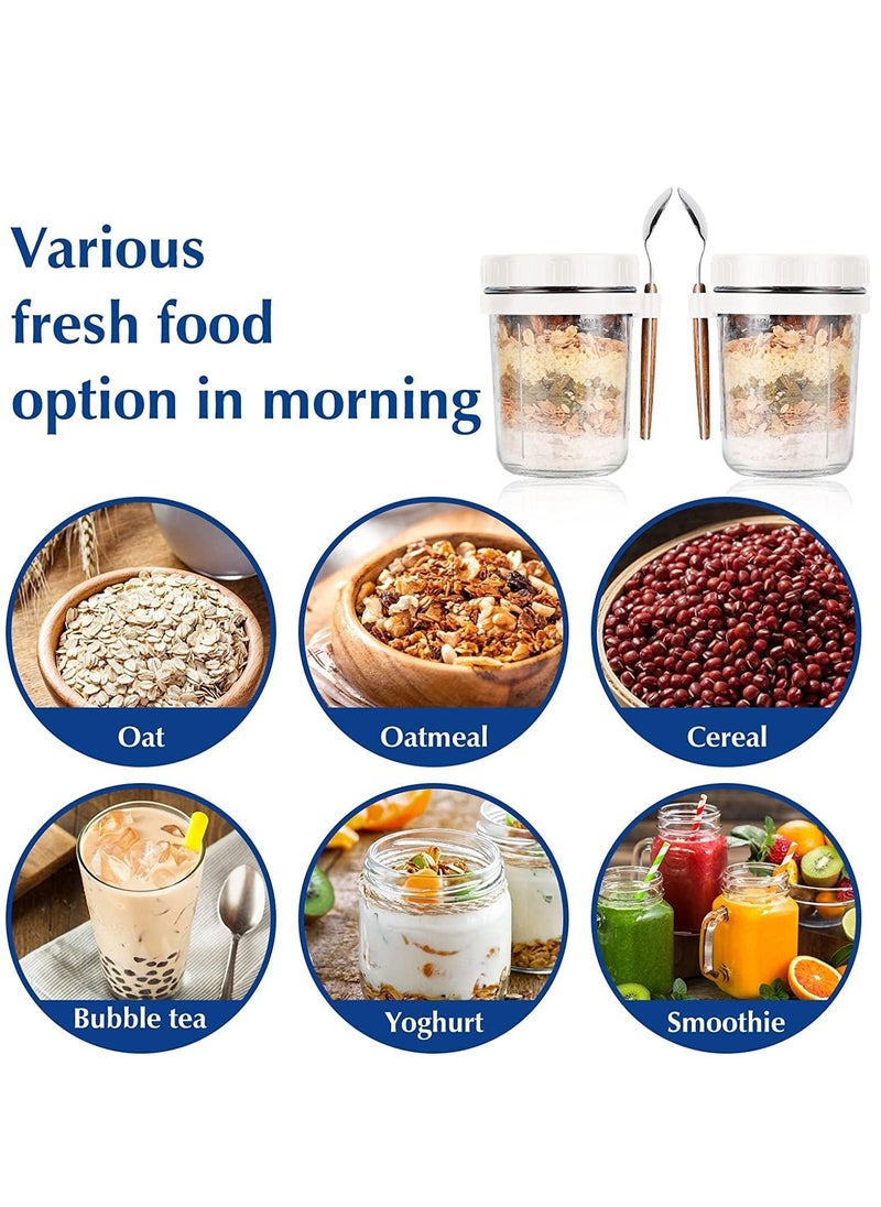 Arabest - 4 Pack 350ml Glass Jars, Overnight Oats Containers with Lids and Spoons, Food Storage Containers for Milk, Cereal, Fruit - Image 1