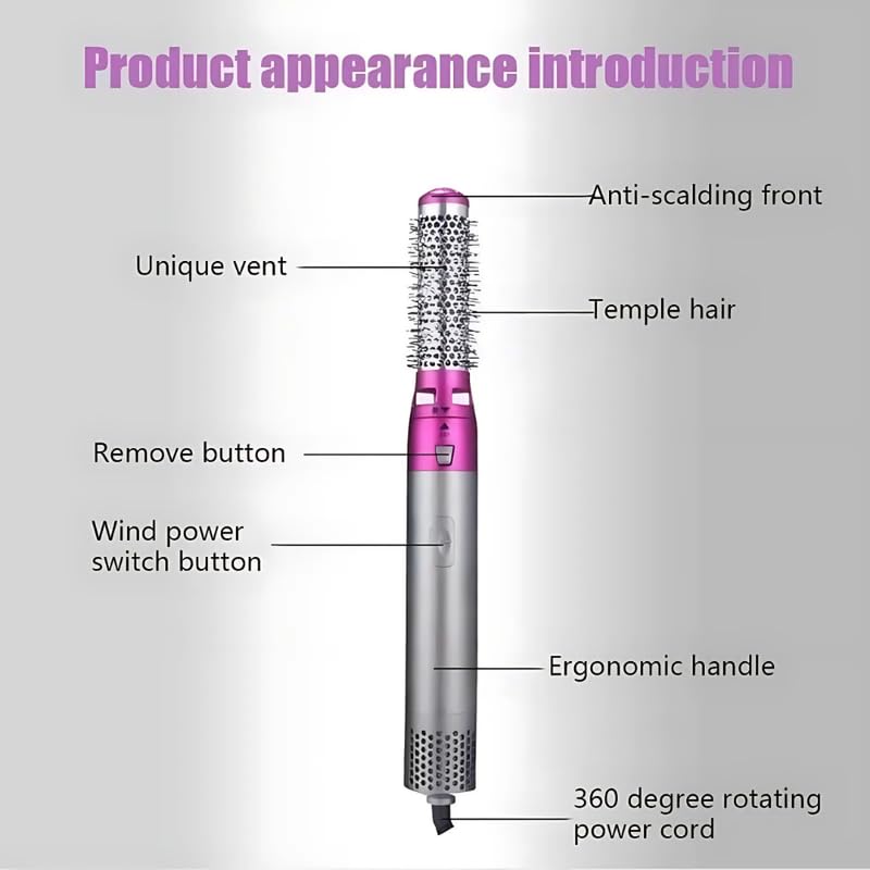 Drumstone 𝟏𝟓 𝐘𝐞𝐚𝐫𝐬 𝐆𝐮𝐚𝐫𝐚𝐧𝐭𝐞𝐞 5 in 1 Professional Hair Styler for Women, Hot Air Brush Straightener, Curler, Volumizer, Blow Dryer with 5 Attachments for Salon-Like Styling at Home - Image 5