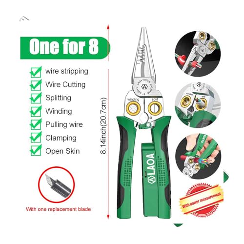 LAOA 8 in 1 Wire Stripper with Voltage Tester, Alarm & Flash Wire Crimper Stripper - Detects 12V-250V AC/DC (Non-Rectified DC) for Strip, Cut, Crimp, Split, Wrap, Slit, Pull - Image 2