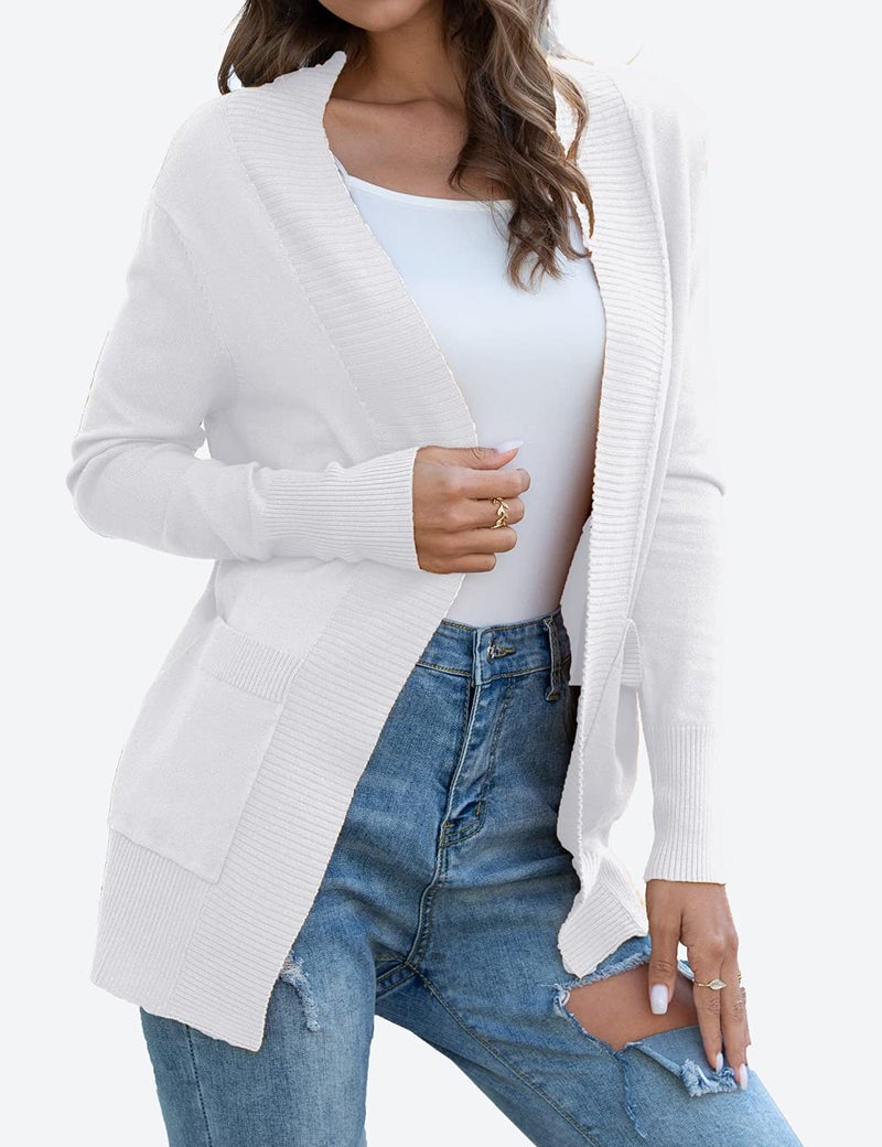 REDHOTYPE Women's Cardigans with Pockets Lightweight Open Front Cardigan for Women, White, Large - Image 2