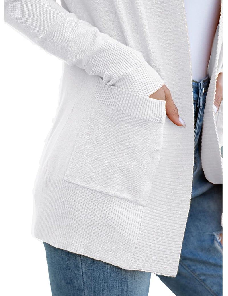 REDHOTYPE Women's Cardigans with Pockets Lightweight Open Front Cardigan for Women, White, Large - Image 4