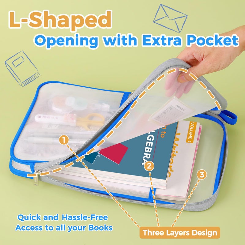 Pendancy Mesh Zipper Pouch 14.8x10.8 in Transparent Lightweight Nylon File Folders, A4 Size Multi-layer Subject Document Organizer Accessories Storage bag for Office and School Supplies(4 PCS) - Image 4