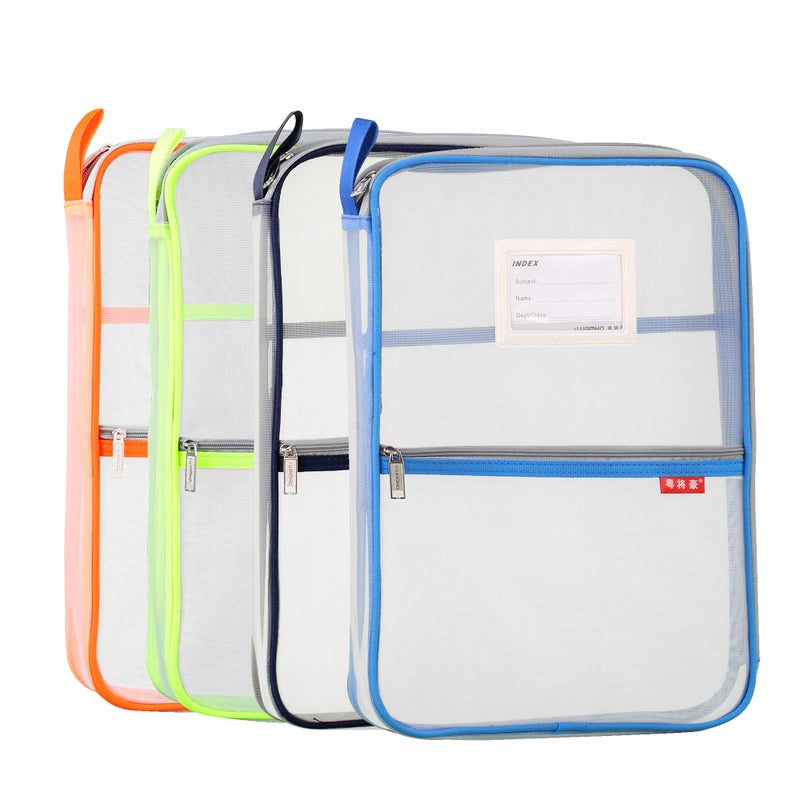 Pendancy Mesh Zipper Pouch 14.8x10.8 in Transparent Lightweight Nylon File Folders, A4 Size Multi-layer Subject Document Organizer Accessories Storage bag for Office and School Supplies(4 PCS) - Image 1