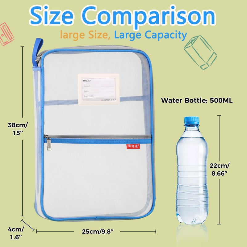 Pendancy Mesh Zipper Pouch 14.8x10.8 in Transparent Lightweight Nylon File Folders, A4 Size Multi-layer Subject Document Organizer Accessories Storage bag for Office and School Supplies(4 PCS) - Image 5