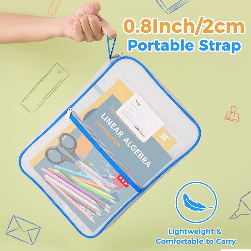 Pendancy Mesh Zipper Pouch 14.8x10.8 in Transparent Lightweight Nylon File Folders, A4 Size Multi-layer Subject Document Organizer Accessories Storage bag for Office and School Supplies(4 PCS) - Image 2