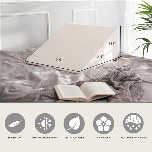 PlanetofBamboo Bamboo Viscose Top Layer Wedge Pillow Case Cover 24" W x 24" L x 10" H, Moisture-Wicking, Cooling and Breathable Wedge Pillow Cover with Zipper - Image 4