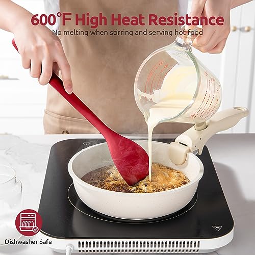 U-Taste 600ºF Heat Resistant Silicone Spoon: U-Taste 13.3in Solid Kitchen Cooking Spoon, Nonstick Food Grade Large & Long Soup Rubber Utensil for Mixing, Serving, Stirring, Basting, for Pot Cookware (Red) - Image 3