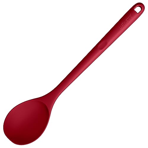 U-Taste 600ºF Heat Resistant Silicone Spoon: U-Taste 13.3in Solid Kitchen Cooking Spoon, Nonstick Food Grade Large & Long Soup Rubber Utensil for Mixing, Serving, Stirring, Basting, for Pot Cookware (Red) - Image 1
