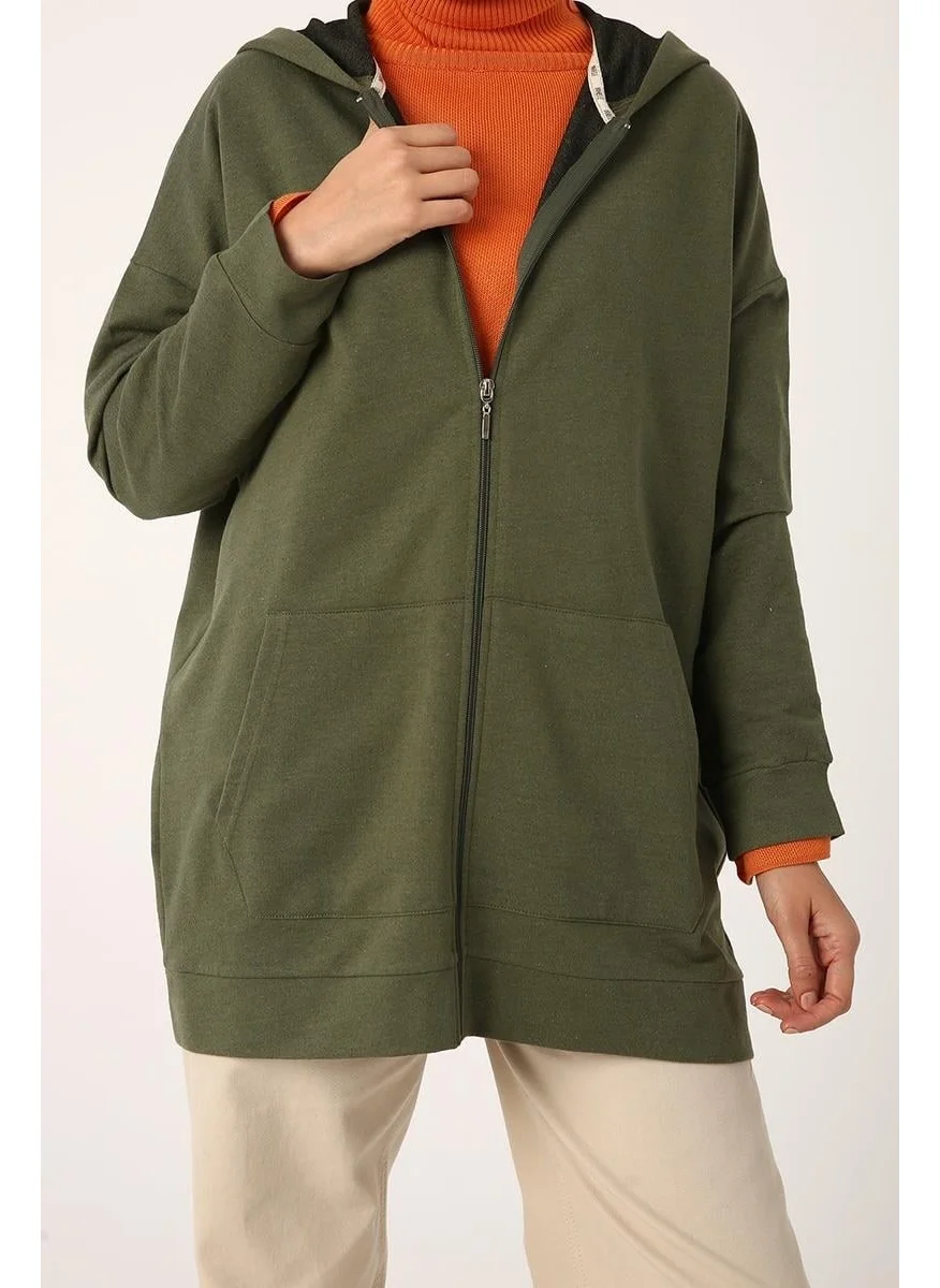 Allday Khaki-Zipped Sweat Cardigan