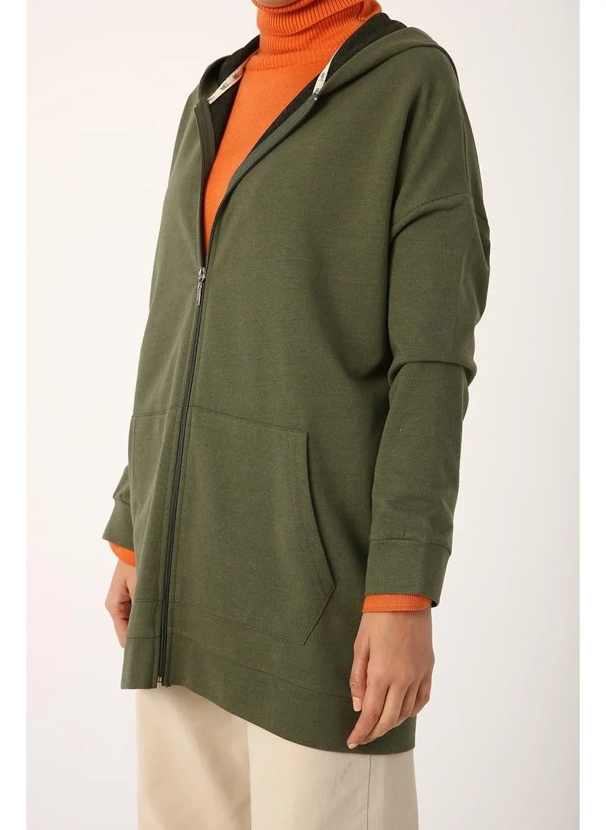 Allday Khaki-Zipped Sweat Cardigan