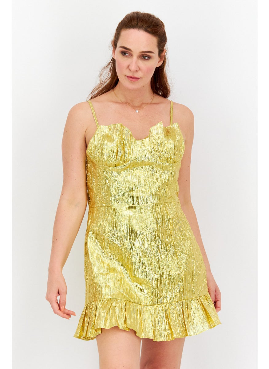 Collective The Label Women Metallic Mini Dress, Gold  - Image 1
