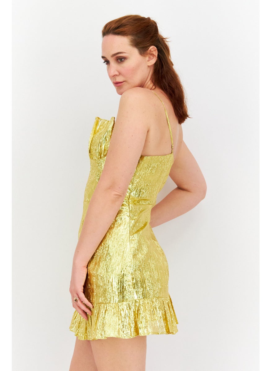 Collective The Label Women Metallic Mini Dress, Gold  - Image 4