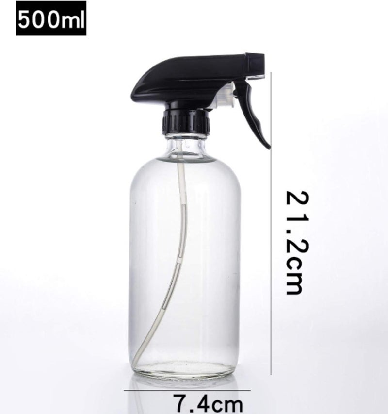 FUFU 5pcs Clear Glass Spray Bottles Empty Boston Round Bottles Refillable Container Bottles for Essential Oils Cleaning Products Aromatherapy 250ml (500ML) - Image 2