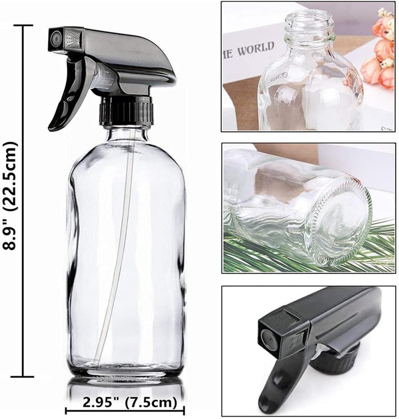 FUFU 5pcs Clear Glass Spray Bottles Empty Boston Round Bottles Refillable Container Bottles for Essential Oils Cleaning Products Aromatherapy 250ml (500ML) - Image 4