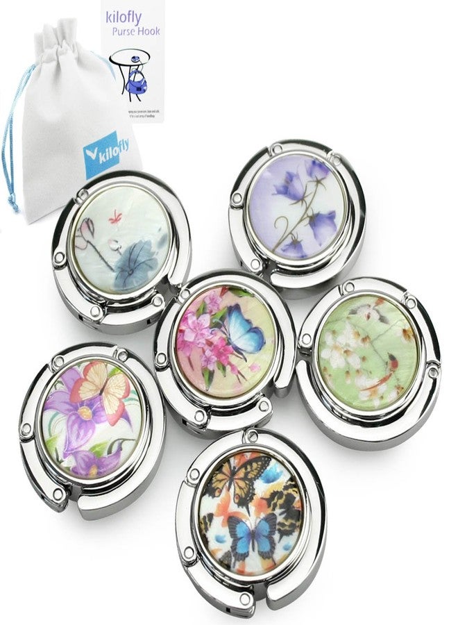 كيلوفلاي خطافات حقائب كيلوفلاي [مجموعة من 6 قطع] - قابلة للطي - بتصميم زهرة الفراشة، مع جراب كيلوفلاي - Image 1