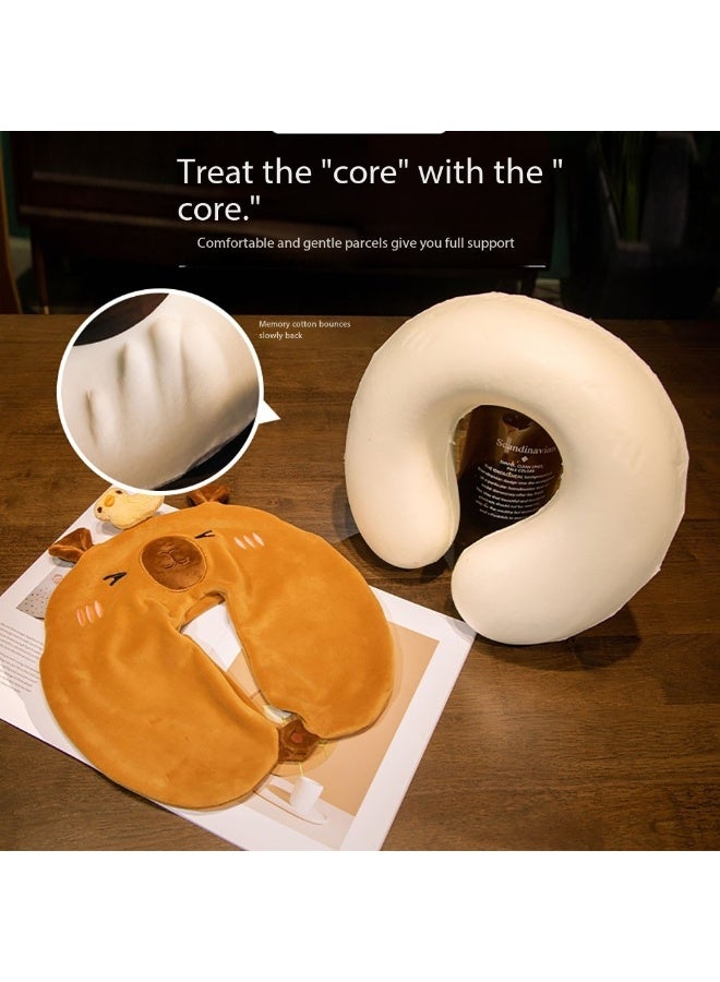 Travel Pillow, Cute Animal Design Memory Foam Neck Pillow with Detachable Cover for Kids & Adult Sleeping, Portable U-Shape Cartoon Pillow for Airplane Car Traveling (Orange Capybara) - Image 4