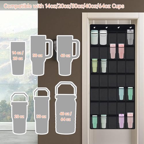 NiHome MultiFunctional 35 Pockets Door Hanging Organizer Fit for Stanley Tumbler in Kitchen Pantry Bedroom Bathroom Large Capacity Elastic Mesh Secure Storage Cup Holder Foldable for Home and RV - Image 3