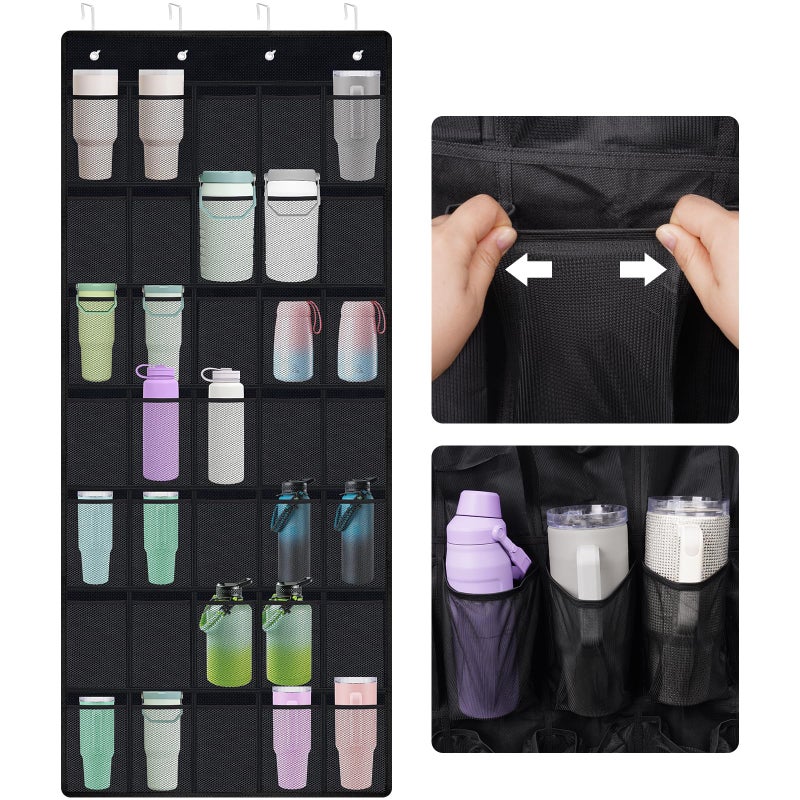NiHome MultiFunctional 35 Pockets Door Hanging Organizer Fit for Stanley Tumbler in Kitchen Pantry Bedroom Bathroom Large Capacity Elastic Mesh Secure Storage Cup Holder Foldable for Home and RV - Image 2