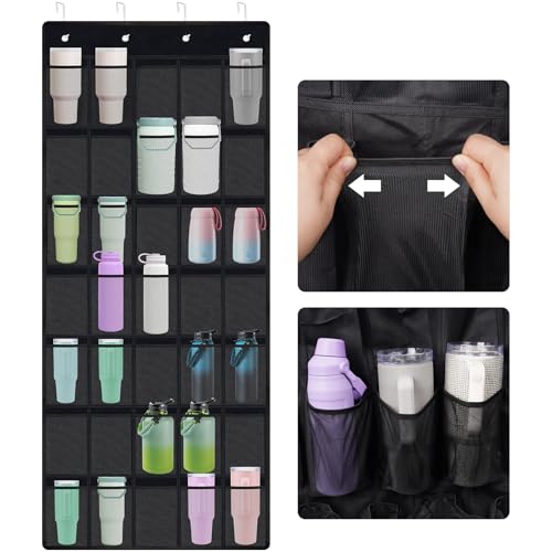 NiHome MultiFunctional 35 Pockets Door Hanging Organizer Fit for Stanley Tumbler in Kitchen Pantry Bedroom Bathroom Large Capacity Elastic Mesh Secure Storage Cup Holder Foldable for Home and RV - Image 1