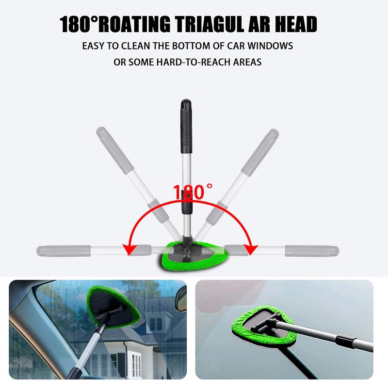 Couslcd Windshield Cleaner Tool - Portable Car Interior Window Cleaning Kit with Extendable Handle, 4 Microfiber Towel Pads, Auto Glass Wiper for Windshield, Universal for RV, SUV, Truck (Green) - Image 5
