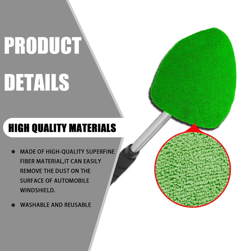 Couslcd Windshield Cleaner Tool - Portable Car Interior Window Cleaning Kit with Extendable Handle, 4 Microfiber Towel Pads, Auto Glass Wiper for Windshield, Universal for RV, SUV, Truck (Green) - Image 4