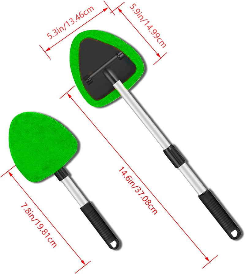 Couslcd Windshield Cleaner Tool - Portable Car Interior Window Cleaning Kit with Extendable Handle, 4 Microfiber Towel Pads, Auto Glass Wiper for Windshield, Universal for RV, SUV, Truck (Green) - Image 2