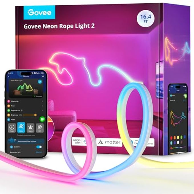 Govee RGBIC Neon Lights, LED Smart Neon Rope Light 2 Works with Matter, Alexa, Google Assistant, Custom DIY Neon Strip Lights for Bedroom and Wall Decor, Softer Material, 16.4ft, White - Image 4