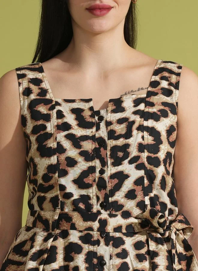 globus Globus Animal Print Sleeveless Tie-Up Waist Top and Trousers Co-Ords