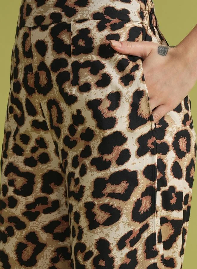 globus Globus Animal Print Sleeveless Tie-Up Waist Top and Trousers Co-Ords