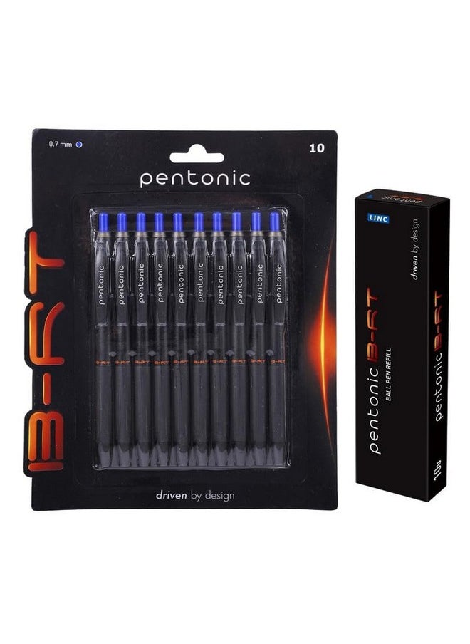 Pentonic B-Rt 0.7Mm Retractable Ball Point Pen Blister Pack & Refill Combo | Blue Ink | 10 Pcs Pens With 10 Pcs Refills  - Image 1