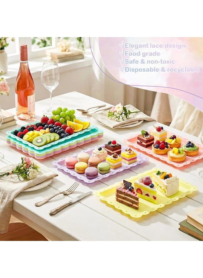 Yaomiao 12 Pcs Plastic Serving Trays Food Tray Bulk 14" x 9" Rectangle Serving Food Tray Platter for Tea Party Cafeteria Kitchen Restaurant Dessert Kitchen Coffee for Fruit Cookie Snack - Image 3