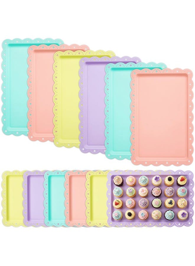 Yaomiao 12 Pcs Plastic Serving Trays Food Tray Bulk 14" x 9" Rectangle Serving Food Tray Platter for Tea Party Cafeteria Kitchen Restaurant Dessert Kitchen Coffee for Fruit Cookie Snack - Image 1