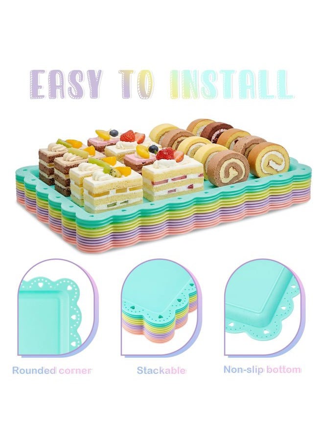Yaomiao 12 Pcs Plastic Serving Trays Food Tray Bulk 14" x 9" Rectangle Serving Food Tray Platter for Tea Party Cafeteria Kitchen Restaurant Dessert Kitchen Coffee for Fruit Cookie Snack - Image 4