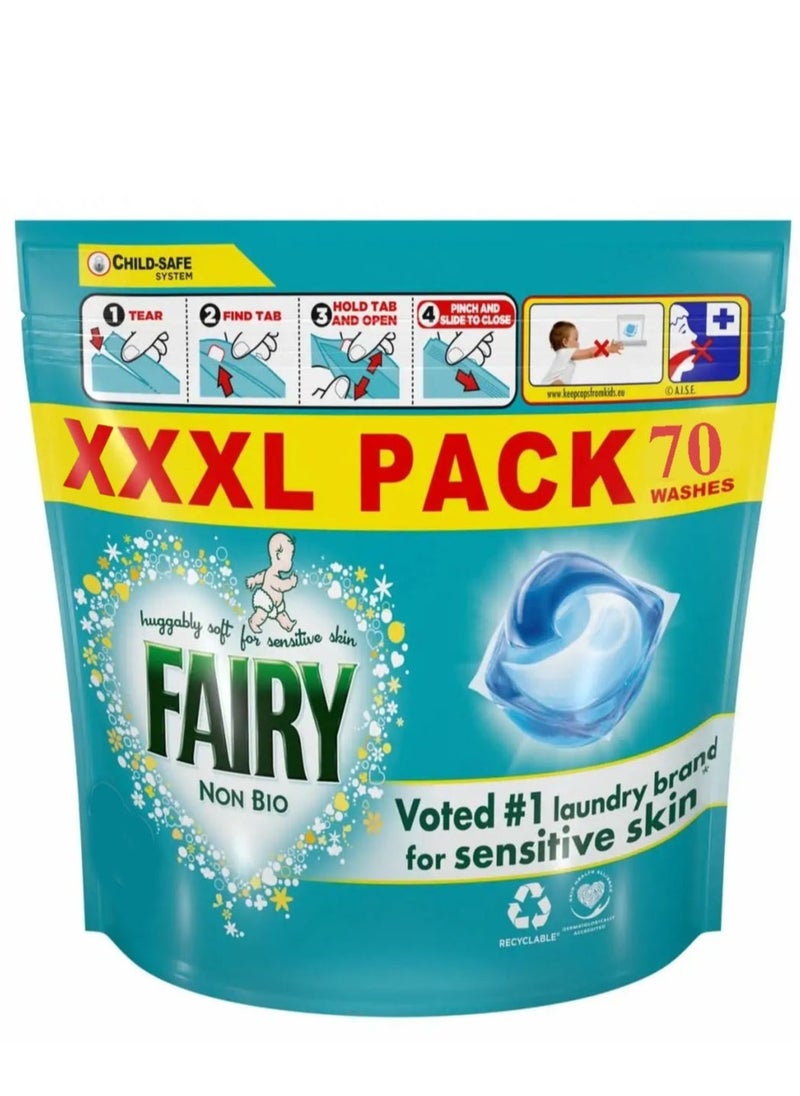 Fairy 70 Non-Bio Washing Tablets Capsules For Baby & Sensitive Skin - Laundry Detergent  - Image 1