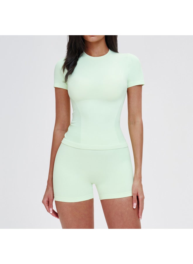 Seamless Sports Suit Round Neck Comfortable Fitness Yoga Set Outdoor Running Sports Fitness Clothing For Women 5081