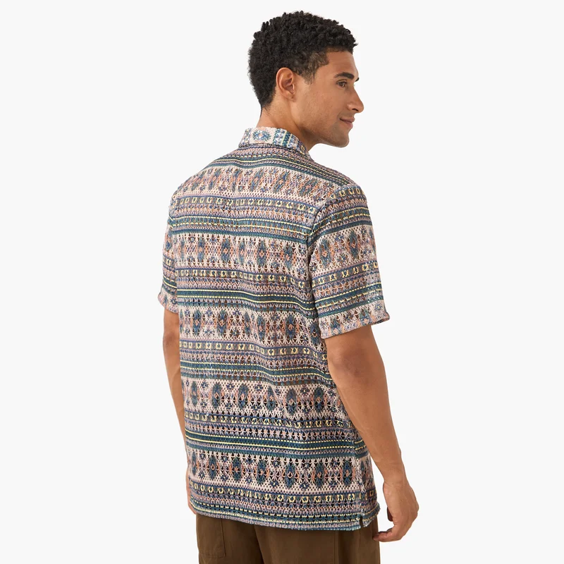 Splash FAV Textured Regular Fit Shirt with Camp Collar and Short Sleeves