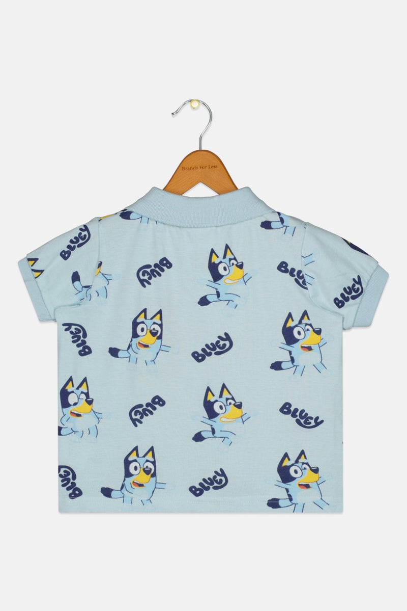 BLUEY Kids Boy Regular Fit Short Sleeve Graphic Print Polo Shirt, Light Blue - Image 2
