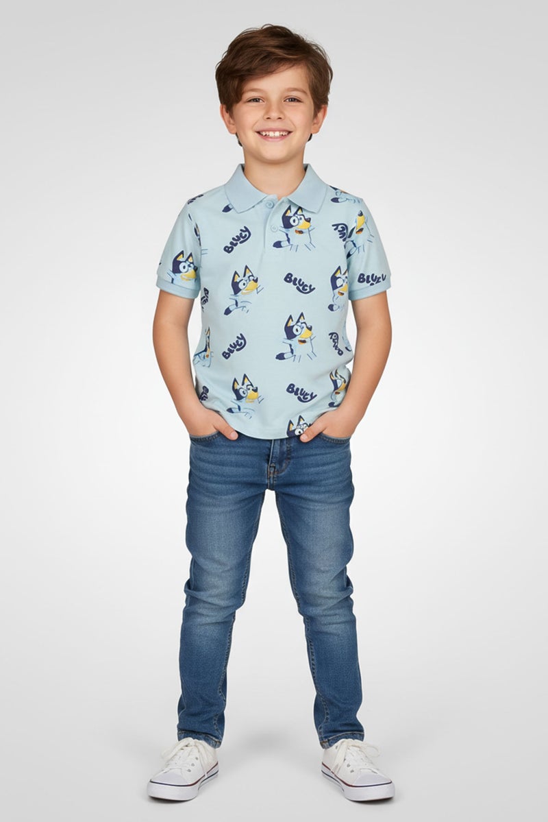 BLUEY Kids Boy Regular Fit Short Sleeve Graphic Print Polo Shirt, Light Blue - Image 1