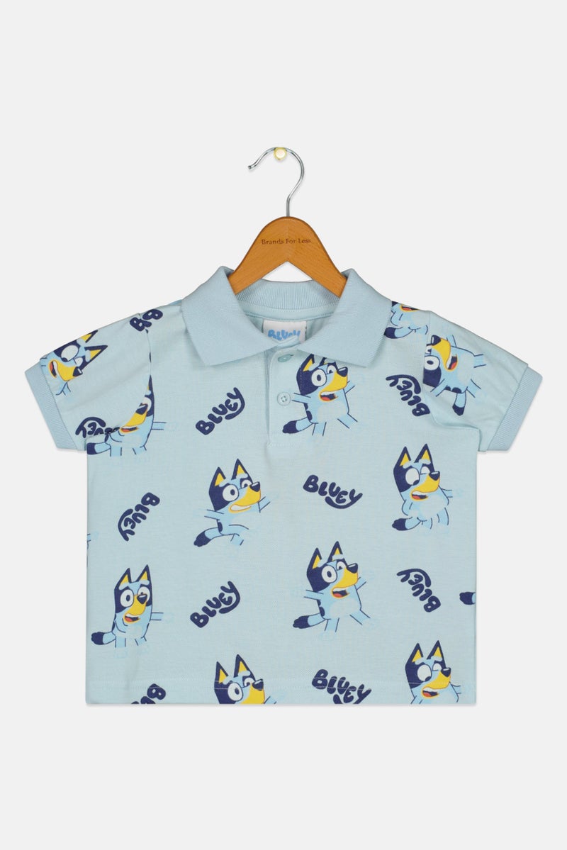 BLUEY Kids Boy Regular Fit Short Sleeve Graphic Print Polo Shirt, Light Blue - Image 3