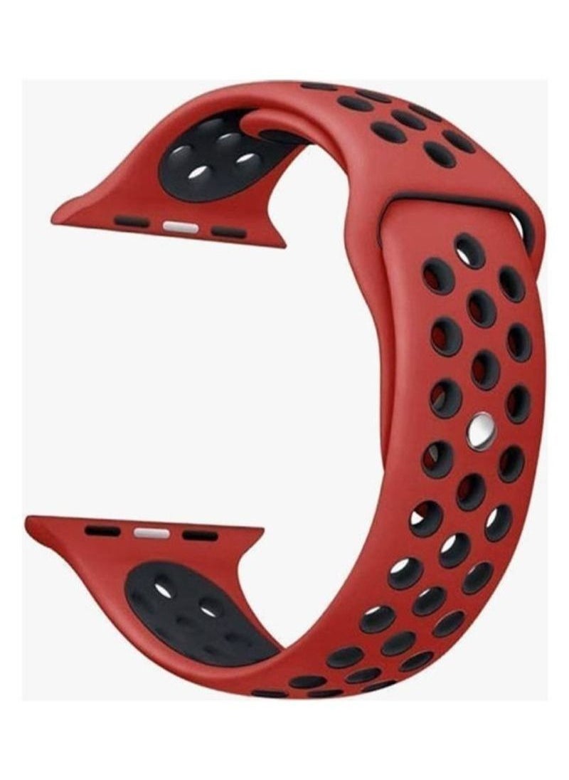 Generic - Replacement Silicone Dot Apple Watch Strap Compatible with All Series Compatible with 46mm/45mm/44mm/49mm Red/Black - Image 1