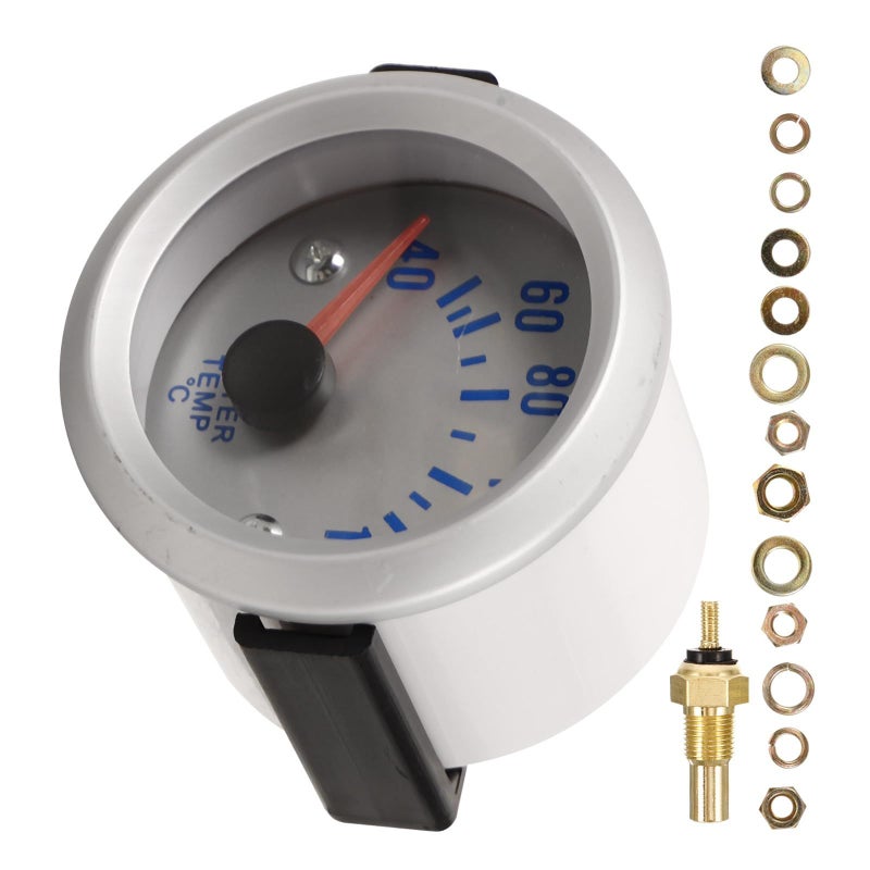 12V Car Water Temp Gauge White LED Pointer Glass Meter for Vehicles Boats - Image 2
