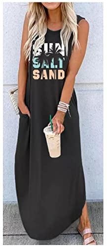 CHUNTIANRAN Women's Maxi Dress Summer Casual Sundress Sleeveless Long Dresses Hawaiian Beach Maxi Dresses with Pockets(Sun Salt Black,Medium) - Image 2