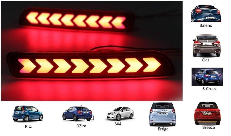 PRIKNIK Car Reflector Led Brake Light Bumper(Rear/ Back)(Arrow Design) Drl Compatible With M-aruti Compatible with S-uzuki Breeza- Set of 2 Pcs with wiring ( Compatible With M-aruti Compatible with S-uzuki B-aleno/Breeza/C-iaz/E-rtiga/New S-wift D-zire/S-C-ross/R-itz/S-X-4) - Image 3
