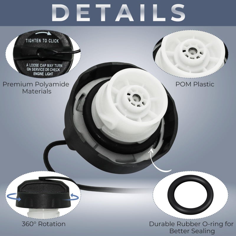 Manymiba Gas Cap, Fuel Cap for 2000-2020 Ram 1500 2500 3500, Charger, Challenger, Dakota, Dodge, Grand Caravan, Journey, Durango, Avenger, Challenger, 2003-2020 Wrangler JK TJ, Compass, Patriot, 52030387AB - Image 3