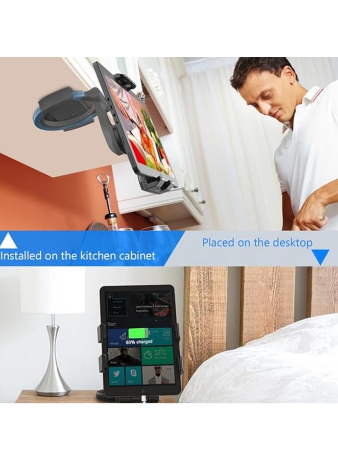 erorex Tablet Wall Mount, Kitchen Tablet Bracket Wall Holder Universal 2-in-1 Kitchen Wall Mount/Under Cabinet Compatible with 10.6cm to 20cm iPad/Tablets/Phones, Recipe Reading on The Wall or on Desktop - Image 2