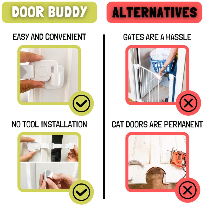Door Buddy Child Proof Door Lock & Cat Door Stopper. Adjustable Door Strap Latch to Baby Proof Door & Keep Toddler out of Cat Food & Litter Box. Easy Pet & Baby Gate with Cat Door Interior Alternative - Image 5