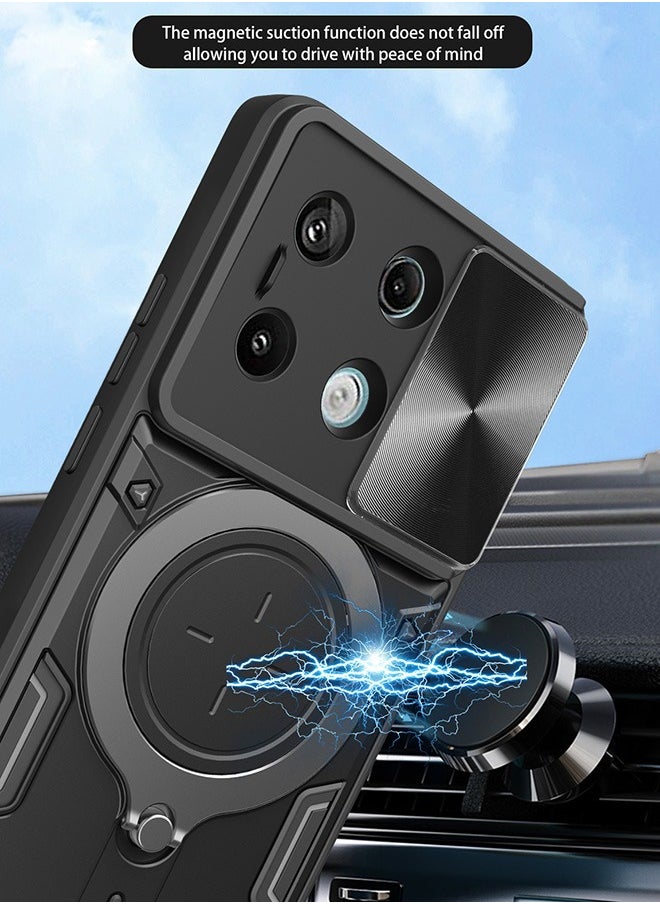 Generic For Xiaomi Redmi Note 13 Pro 5G Case, with Slide Camera Cover and Stand Kickstand Magnetic Ring Shockproof Protective Cover, Anti-Fall Drop Protection, Shockproof Case, Black  - Image 3