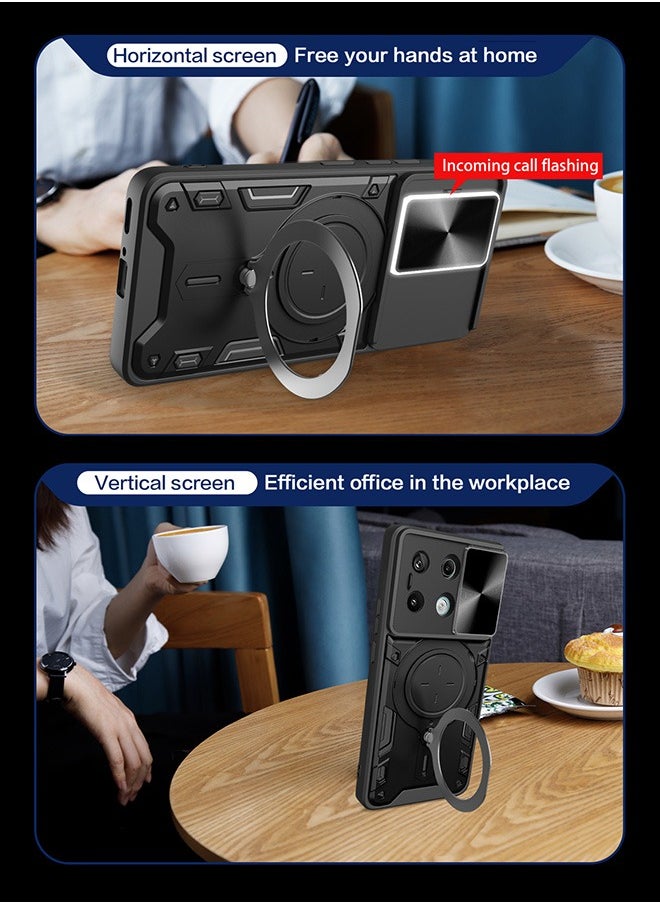 Generic For Xiaomi Redmi Note 13 Pro 5G Case, with Slide Camera Cover and Stand Kickstand Magnetic Ring Shockproof Protective Cover, Anti-Fall Drop Protection, Shockproof Case, Black  - Image 4
