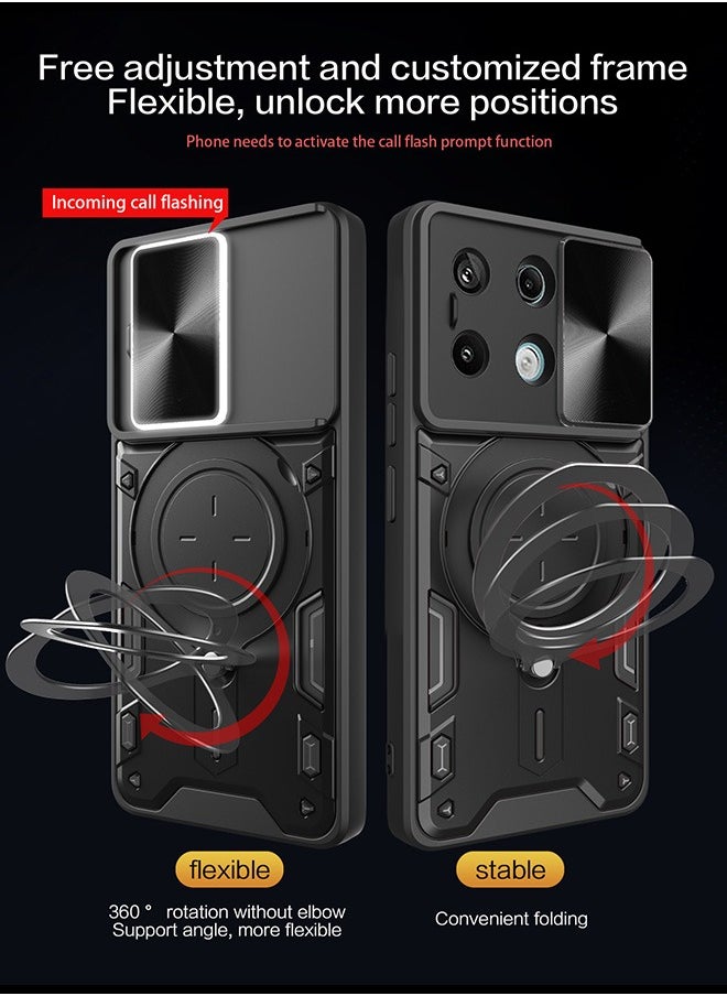 Generic For Xiaomi Redmi Note 13 Pro 5G Case, with Slide Camera Cover and Stand Kickstand Magnetic Ring Shockproof Protective Cover, Anti-Fall Drop Protection, Shockproof Case, Black  - Image 2